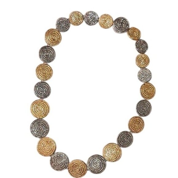 Vintage Necklace Gold & Silver Textured Coin Shape With Magnetic Clasp Heavy - Picture 2 of 6